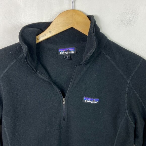 Patagonia Micro Fleece Quarter Zip Pullover Sweater Black Size Small Hiking Pull - Picture 8 of 14